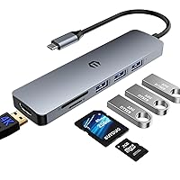 USB C Hub, TOTU 6-in-1 USB-C Adapter, Delivers 4K Display via HDMI, 2 USB 3.0 Ports for Wired 5Gbps Speed, SD/TF Card Reading, and Plug-Quick-Response Convenience