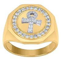 10k Two tone Gold Mens CZ Cubic Zirconia Simulated Diamond Ankh Religious Signet Ring Jewelry Gifts for Men