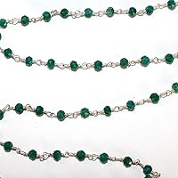 36 inch Long gem Emerald Jade 3mm rondelle Shape Faceted Cut Beads Wire Wrapped Silver Plated Rosary Chain for Jewelry Making/DIY Jewelry Crafts #Code - ROSARYCH-0348