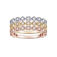 0.75 CT TW Round Diamond Wedding Tri-Color 18k Gold Stackable Bands/Rings