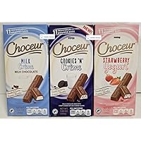 Choceur European Milk Chocolate Bars set: Coffee & Cream + Milk Crème + Strawberry and Yogurt - (one bar each - Total 3)