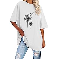 XJYIOEWT Scoop Neck Long Sleeve Tops for Women Women Pinting Short Sleeve Oversized T Shirts Loose Casual Crewneck Tuni