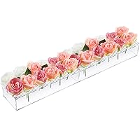 Clear Acrylic Flower Vase Rectangular Floral Centerpiece for Dining Table 12 Inch Long Rectangle Decorative Modern Vase for Weddings Home Decor (2 Pcs)