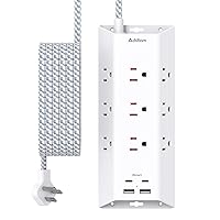 Surge Protector Power Strip, Addtam 5 ft Flat Plug Extension Cord with 4 USB Wall Charger(2 USB C Port), 9 Widely Outlets Desk Charging Station, Home Office and College Dorm Room Essentials