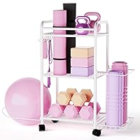 Home Gym storage Rack - Gym Equipment Storage Rack for Yoga Mat Yoga Ball Dumbbells Kettlebells Foam Roller Yoga Strap and Resistance Bands Workout Equipment Organizer