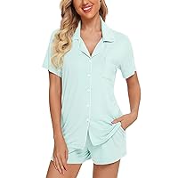 Womens Pajama Sets 2024 Summer Trendy Casual Button Down 2 Piece Pj Set Short Sleeve Shorts Sleepwear with Pockets