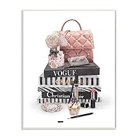 Stupell Industries Fashion Bookstack Purse Perfume Pink Glam Design