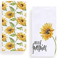 Watercolor Sunflower Hello Sunshine Kitchen Dish Towel 18 x 28 Inch Set of 2, Summer Floral Tea Towels Dish Cloth for Cooking Baking