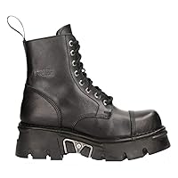 NEW ROCK M-NEWMILI083-S19 COMBAT BOOTS Black Leather Military Biker Shoes