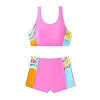 WDIRARA Girl's Colorblock Scoop Neck Swimsuit Bikini Set Two Piece Bathing Suit