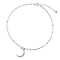 925 Silver Moon CZ Anklet Bracelet Meniscus Anklet Jewelry for Women Summer Beach Gifts