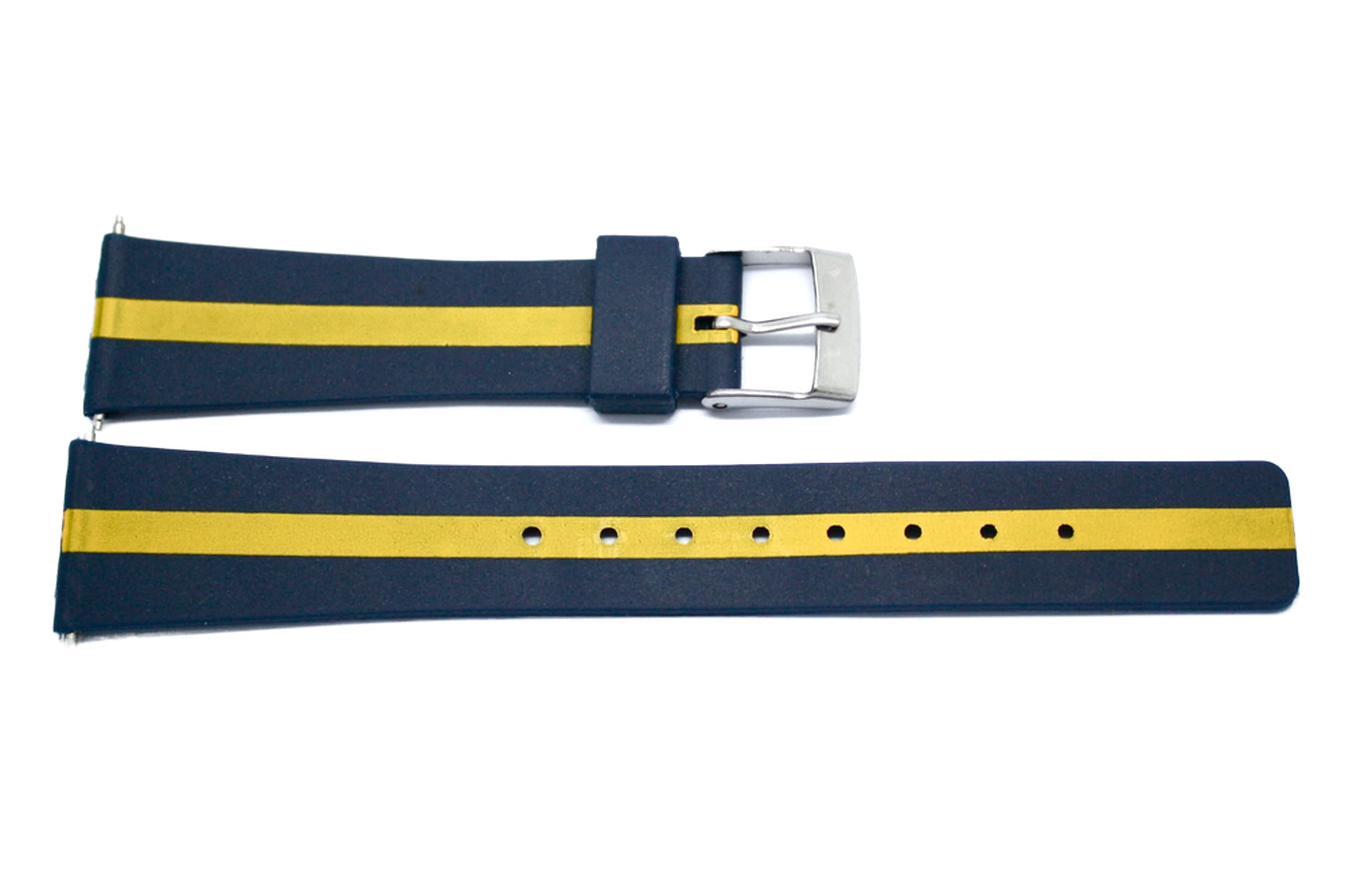 Vintage Retro 18MM Blue Yellow Rubber Watch Band with Stainless Steel Buckle