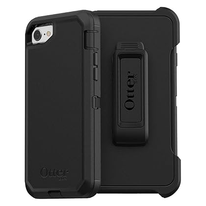 OtterBox iPhone SE 3rd & 2nd Gen, iPhone 8 & iPhone 7 (Not Compatible with Plus Sized Models) Defender Series Case - BLACK, Rugged & Durable, with Port Protection, Includes Holster Clip Kickstand