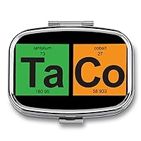 Taco-Periodic Table of Elements Travel Pill Organizer Portable Pill Box with 2 Compartments for Pocket Purse Medicine Container Case
