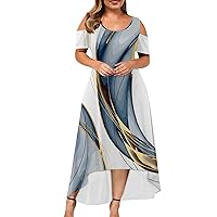 Long Fall Beautiful Dress Women's Short Sleeve Formal Fit Printed Tunic Dress Womans V Neck Soft Polyester Ivory 4XL