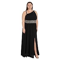 R&M Richards Long One Shoulder Dress W/Twisted Detail and Beaded Waist