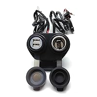 Motorcycle Cigarette Lighter Socket and USB Charger Waterproof Dual USB Port 4A 20W, with Magnetic Power Switch for 7/8’’ and 1’’ Handlebars - Prevents Battery Drain