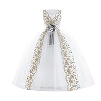 Girls Dress Elegant V Neck Princess Dress Sleeveless Full-Length Dress Flower Girl Wedding Dress Model Piano Costume