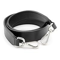 CRAFTMEMORE Bag Handle Replacement Genuine Leather Purse Strap for Handbag Tote Briefcase GL018 (Black Strap, Silver Clasp)