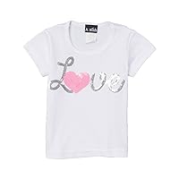 Girls White Short Sleeve T Shirt with Pink Heart Love Graphic