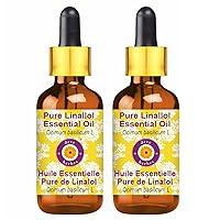 dève herbes Pure Linallol Essential Oil (Ocimum basilicum L) with Glass Dropper Natural Therapeutic Grade Steam Distilled (Pack of Two) 100mlx2 (6.76 oz)