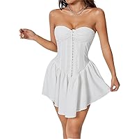 Dresses for Women Ruched Front Ruffle Hem Tube Dress (Color : White, Size : XX-Small)