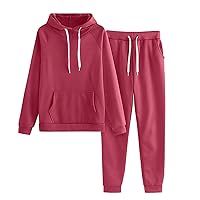 2 Piece Set Pullover Sweatsuits Women Long Sleeve Hoodie and Sweatpant Outfits Jogger Drawstring Solid Tracksuits