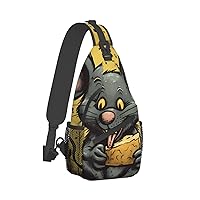 Sling Bag for Women Men Crossbody Bag Small Sling Backpack Rat Eats a Piece of Cheese Chest Bag Hiking Daypack