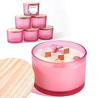 6 Pack Glass Candle Jars with Lids (16oz, Frosted Pink) - Large Candle Jars for 3 Wick Candles Making - Empty Candle Jars Containers - Candle Making Accessories include 16Pcs Candle Labels