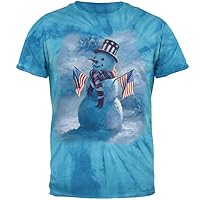 4th of July Patriotic Snowman Mens T Shirt Pinwheel Blue Tie Dye X-LG