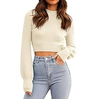 GeGekoko Womens Sexy Crew Neck Cropped Sweaters Ribbed Knit Long Sleeve Crop Tops Pullover