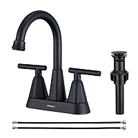 Bathroom Sink Faucet, Matte Black 4 Inch Bathroom Faucets for Sink 3 Hole with Pop Up Drain and Water Supply Lines, 360 Swivel Spout 2 Handle Faucet for Bathroom Sink
