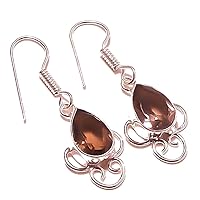 Ancient Style!! Trendy! Smokey Topaz Quartz HANDEMADE Sterling Silver Plated EARRNG 1.75