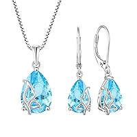 Butterfly Jewelry Set 925 Sterling Silver Aquamarine March Birthstone Necklace Earrings for Women Mom Wife Girls Her