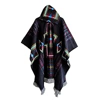 Poncho with Hood Coat Unisex White Cape Indigenous Navajo Hopi - Handmade Ecuador