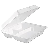 DART 95HTPF3R Foam Hinged Lid Container, 3-Comp, 9.3 x 9 1/2 x 3, White, Bag of 100 (Case of 2 Bags)