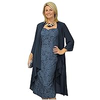 Half Sleeve Lace Mother of The Bride Dresses with Jacket 2 Piece Tea Length Formal Dress Navy