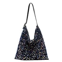 SOIMISS Sequin Shoulder Tote Glitter Shoulder Bag Large Capacity Shiny Shopping Bag Pouch Bling Crossbody Purse with Leather Straps for Women Black