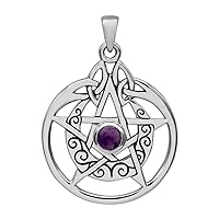 Sterling Silver Crescent Moon Pendant Pentacle with Natural Amethyst