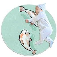 Baby Rug Cute Goldfish Kids Round Play Mat Infant Crawling Mat Floor Playmats Washable Game Blanket Tummy Time Baby Play Mat 27.6x27.6 inches
