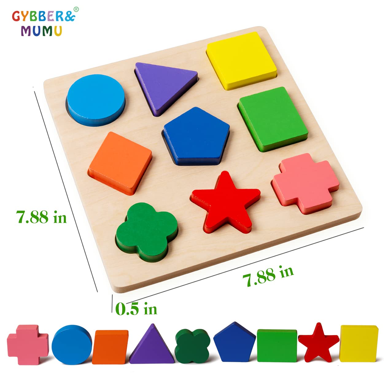 GYBBER&MUMU Preschool Colorful Wooden Shape Puzzle sorter Blocks for Toddlers 18 Month
