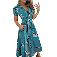 Women's Swing Dress Flowy Solid Color Beach Round Neck Glamorous Casual Loose-Fitting Summer Short Sleeve Midi