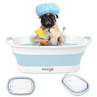 Collapsible Pet Bathtub with Water Drain Plug, Small Pets Portable Bath Tub for Puppy Small Dogs Cats, Portable & Space Saving Design, BPA Free, Blue