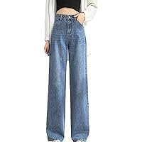 Women's Loose High Waist Denim Wide Leg Pants Straight Distressed Baggy Denim Pants Casual High Waisted Jeans