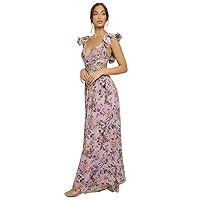 Summer Dresses for Women 2023 Floral Print Sweetheart Neck Lace Up Backless Ruffle Trim Dress