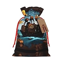 vacsAX Christmas Gift Bag with Drawstring Closure - Lightweight, Cute Design - Perfect for Birthdays and Parties Cartoon pirate ship
