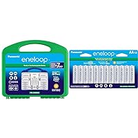 Eneloop Panasonic Super Power Pack with Advanced Charger and 12 AA Rechargeable Batteries | Panasonic BK-3MCCA12FA AA 2100 Cycle Ni-MH Pre-Charged Rechargeable Batteries, 12-Battery Pack