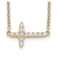 14k Gold Lab Grown Diamond Sideways Religious Faith Cross Necklace Measures 8mm Wide 18 Inch Jewelry for Women