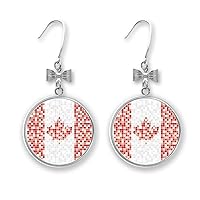Canada National Flag Maple Leaf Mosaic Bow Earrings Drop Stud Pierced Hook