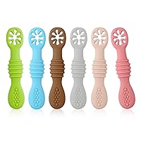 6pcs Silicone Baby Spoons, First Stage Toddler Utensils Baby Led Weaning Spoons Baby Chew Spoon Training Spoon Toddler Self Feeding Utensils for Baby over 6 months (6 Colors) Z20010